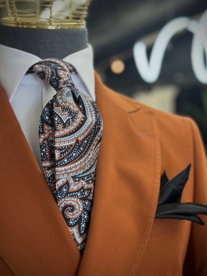 Necktie Paisley Black, Rust & Silver