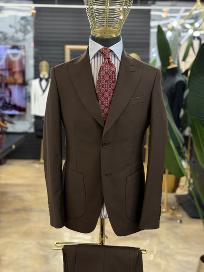 Chocolate Brown Two Pieces Wide Peak Lapel Suit