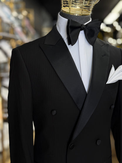 Black Peak Lapel Tone-on-Tone Stripe Double-Breasted Tuxedo