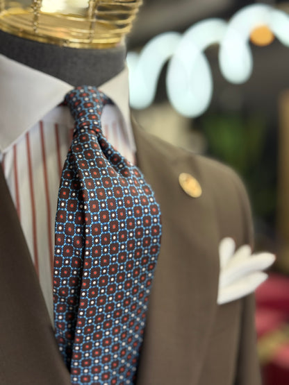 Necktie Brown & Blue Mosaic Geometric