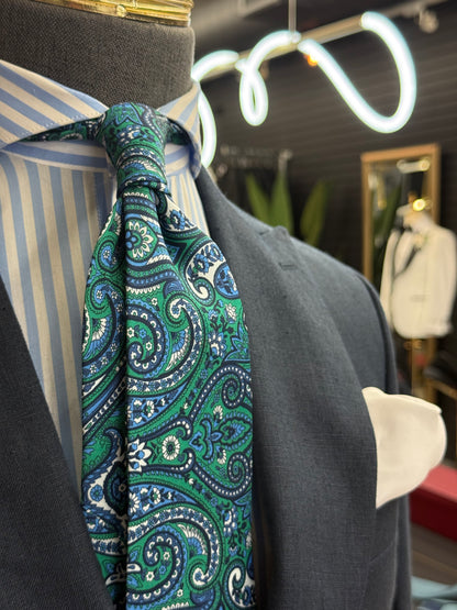 Necktie Big Paisley Green & Blue