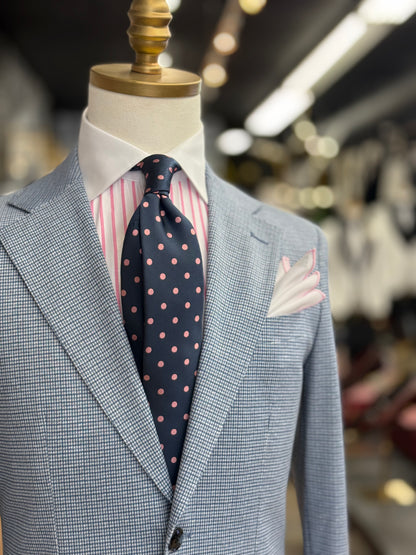 Light Blue Micro Houndstooth Wide Notch Lapel Two Pieces Patch Pockets Suit