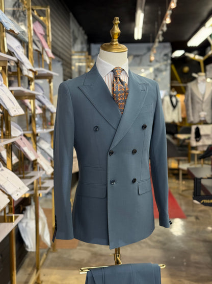 Slate Blue Double-Breasted Suit Stretch