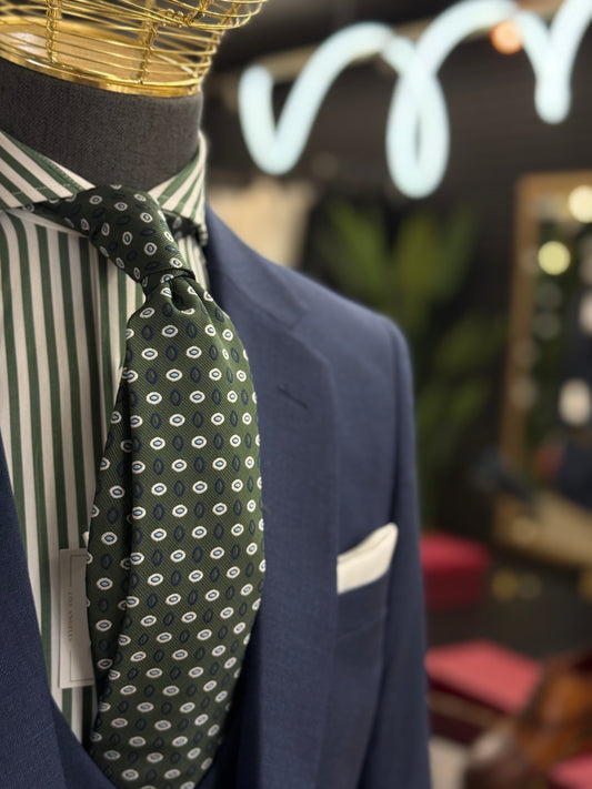 Necktie Small Medallion Geometric Olive and Blue