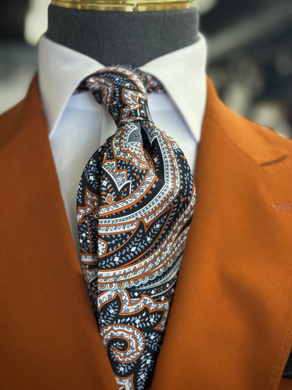 Necktie Paisley Black, Rust & Silver