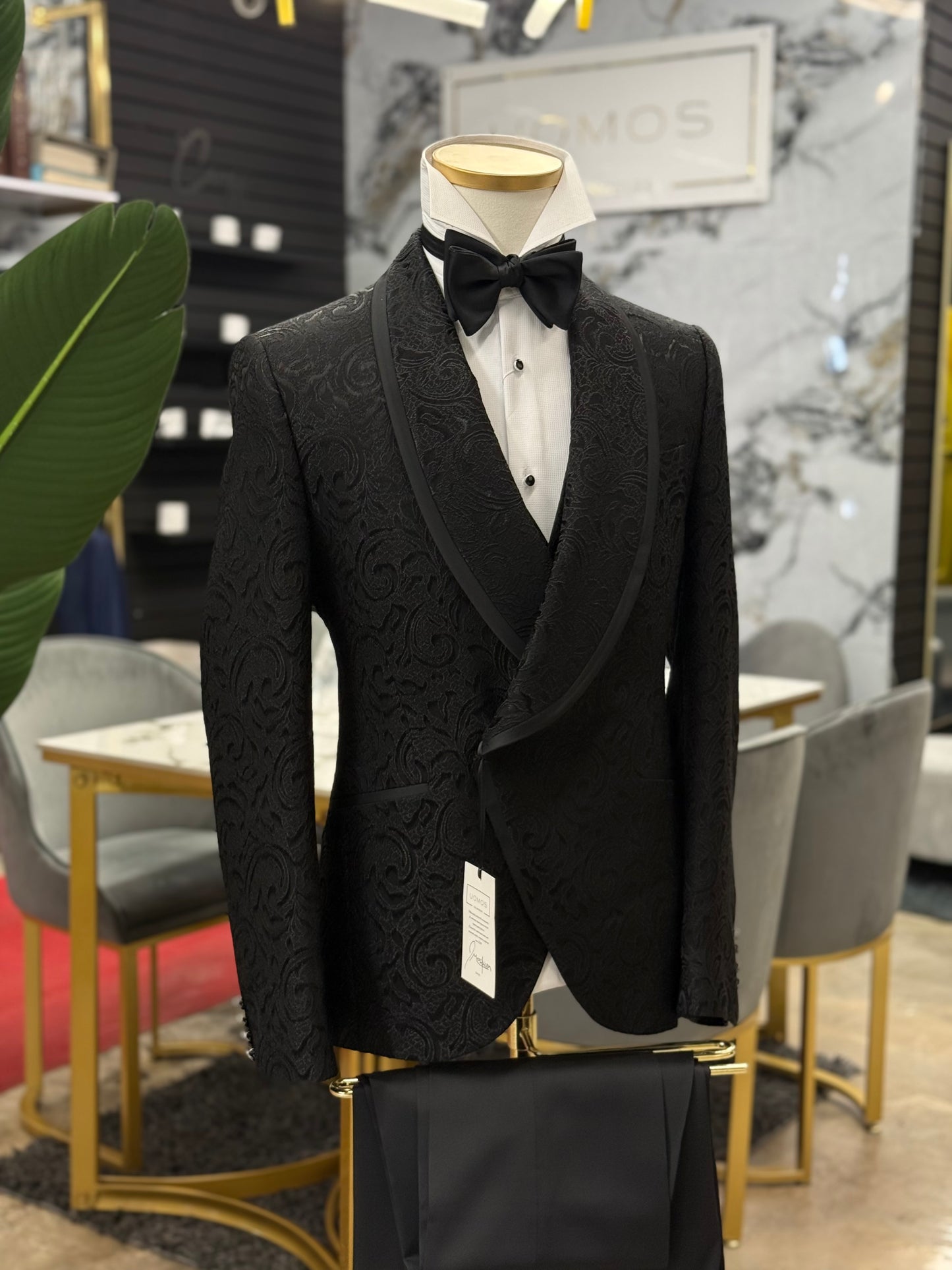 Black Jacquard Double breasted Shawl Lapel Tuxedo