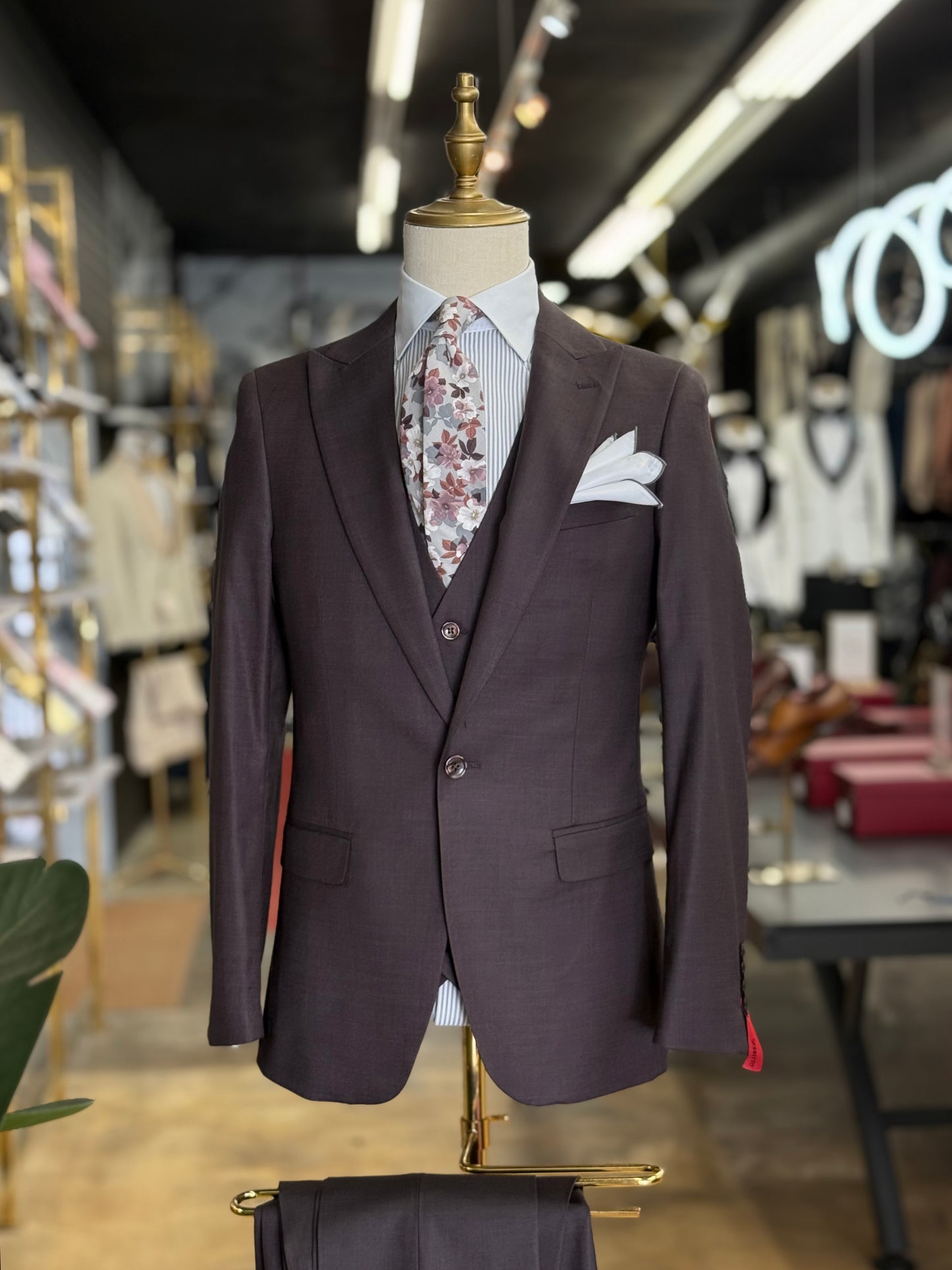 Espresso Plum Peak Lapel Suit