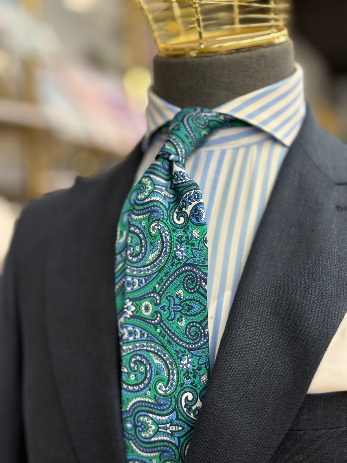 Necktie Big Paisley Green & Blue