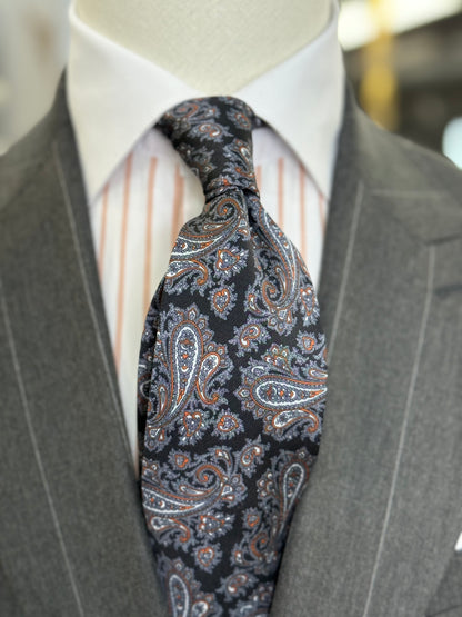 Necktie Mid Paisley Charcoal & Rust