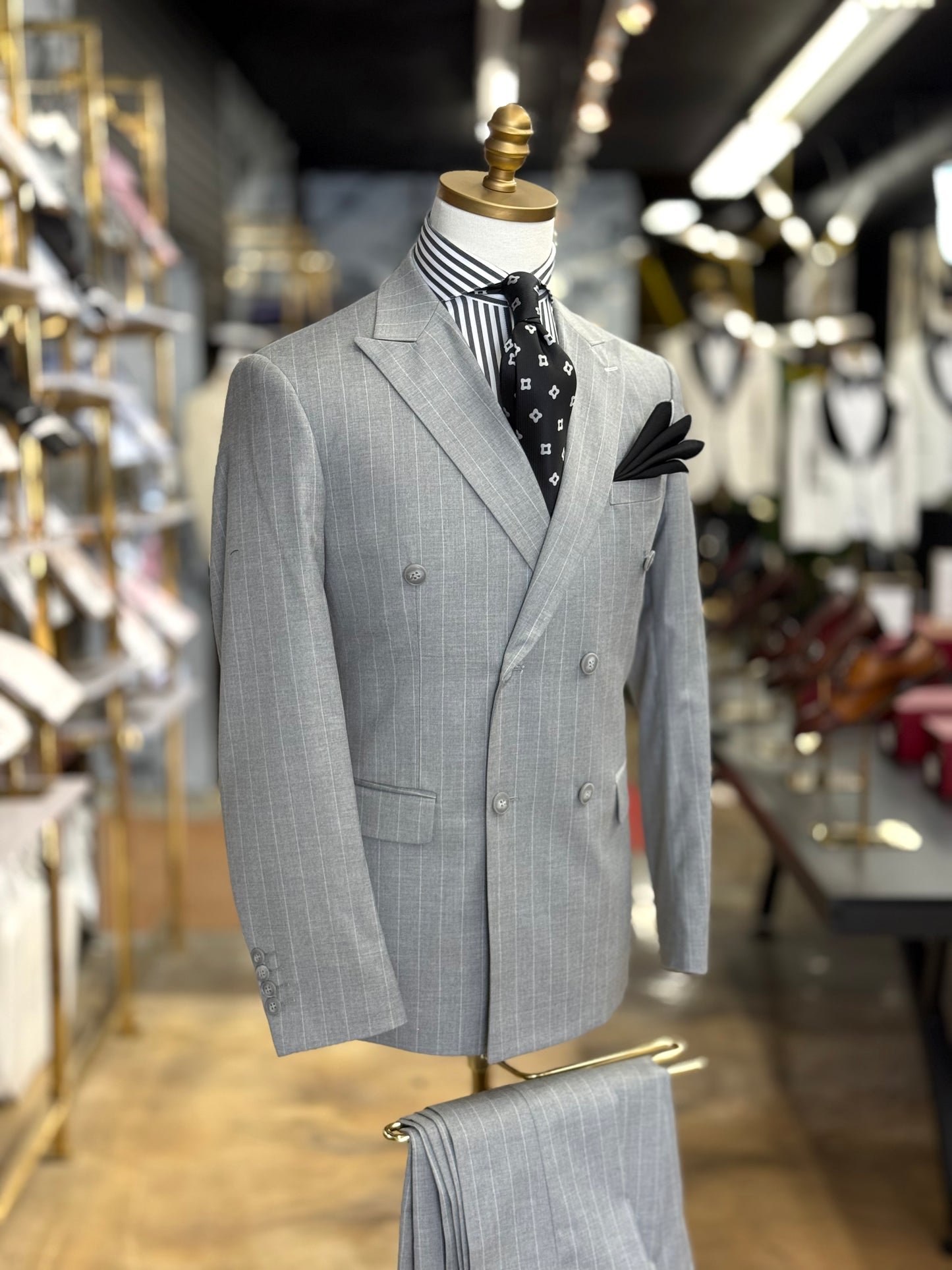 Sterling Grey Double-Breasted Pinstripe Suit