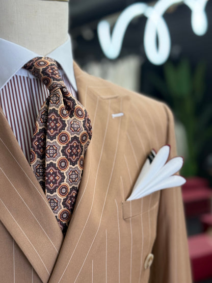 Necktie Big Medallion Gold, Brown & Burgundy