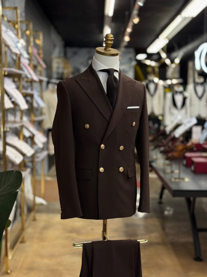 Chocolate Double Breasted | Gold buttons. Euro Suit