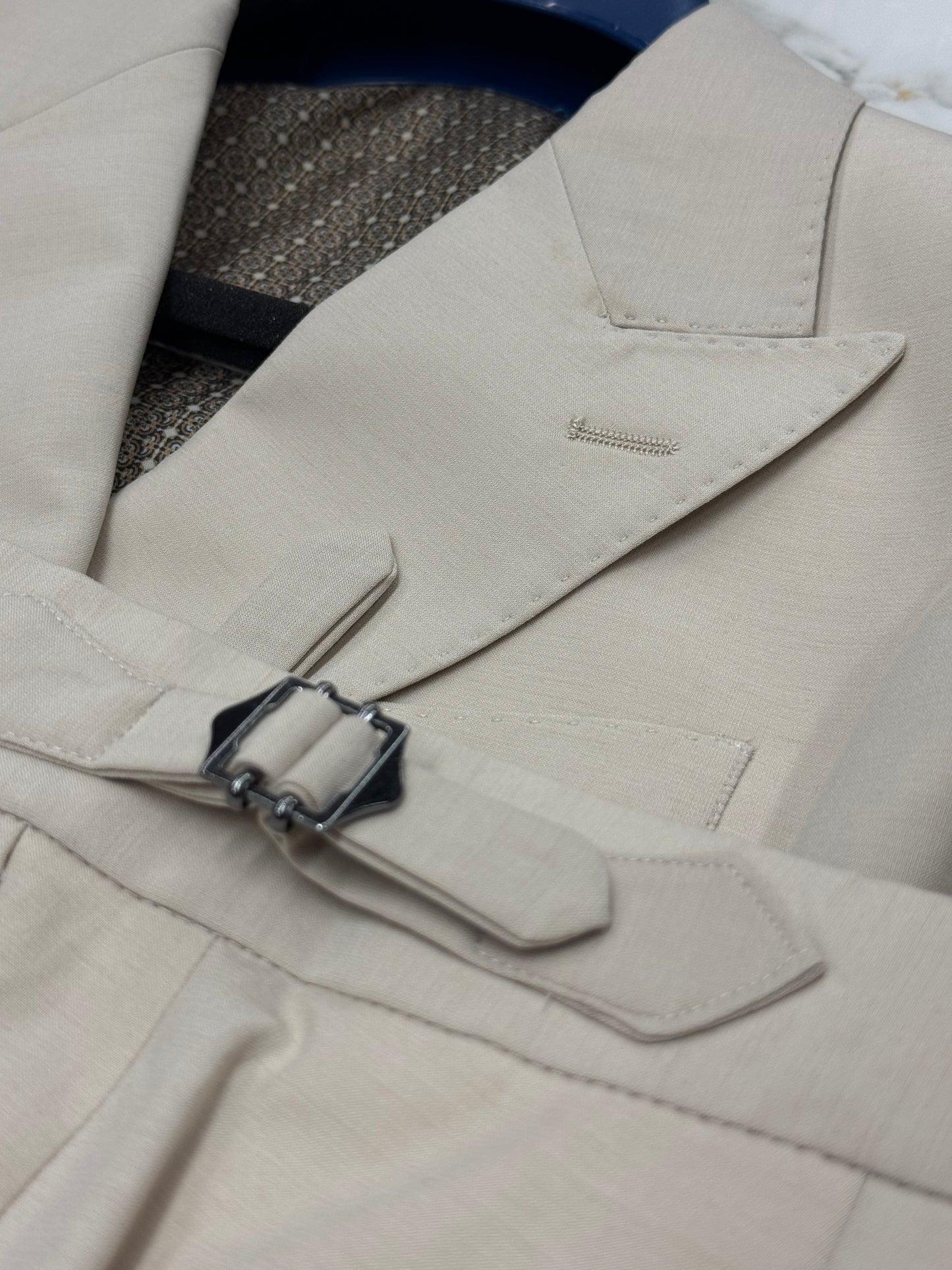 Light Tan Double-Breasted Suit Stretch