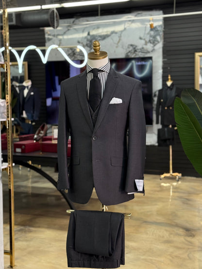 Charcoal Natural Sheen Three Pieces Vested Suit