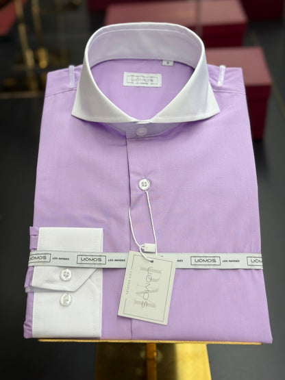 Lavender & White Cutaway Collar and Cuffs Poplin