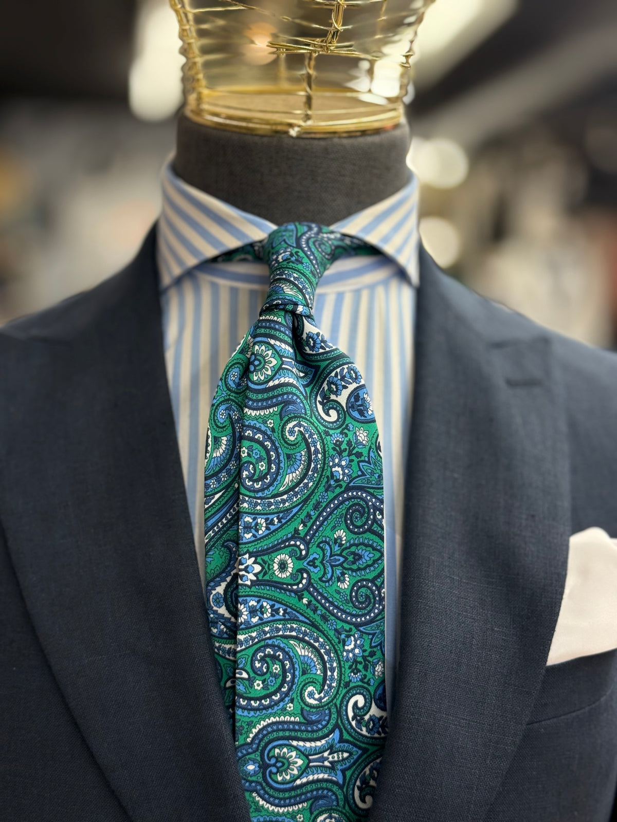 Necktie Big Paisley Green & Blue