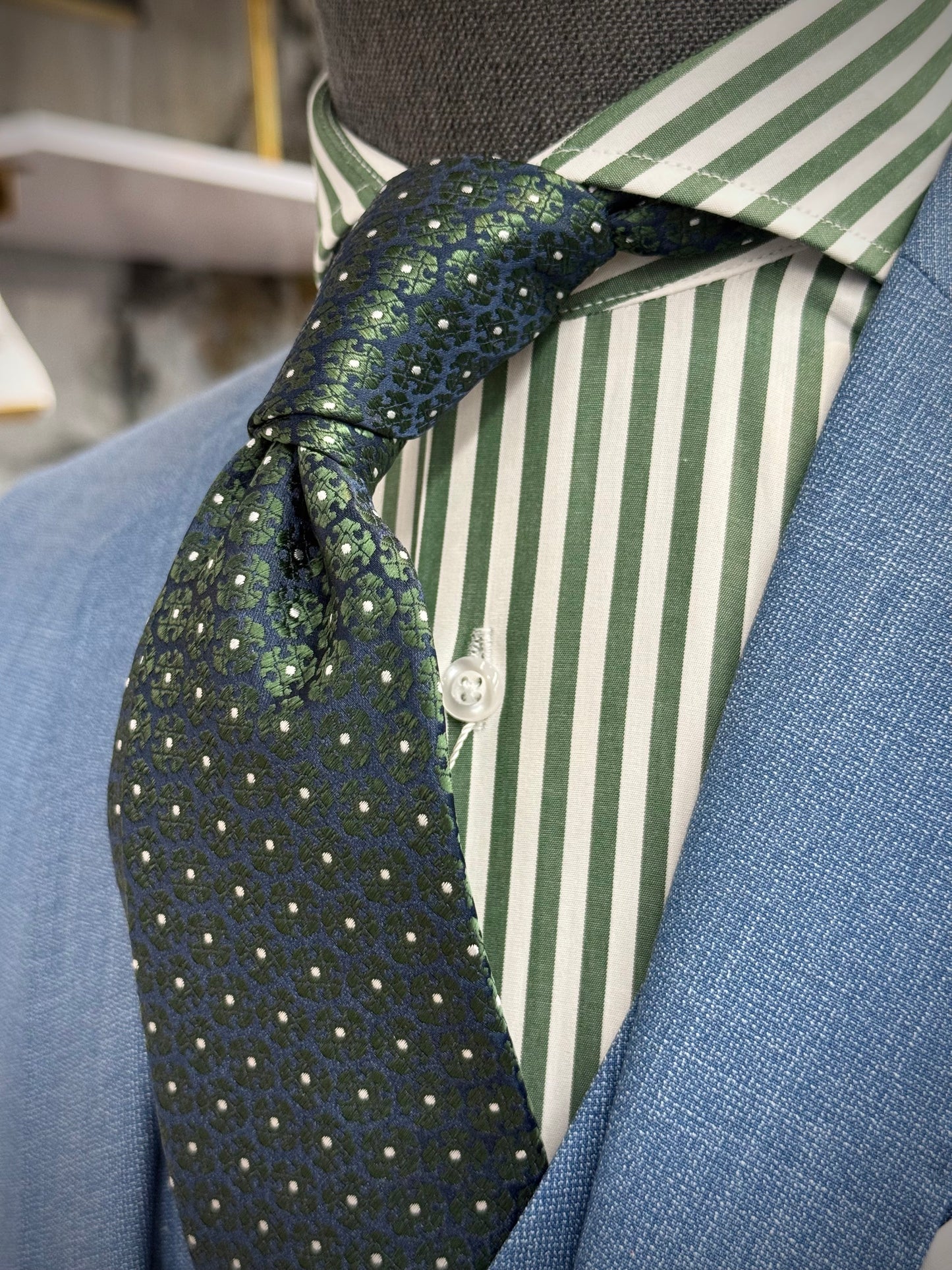 Necktie Hunter Green and Navy geometrical floral