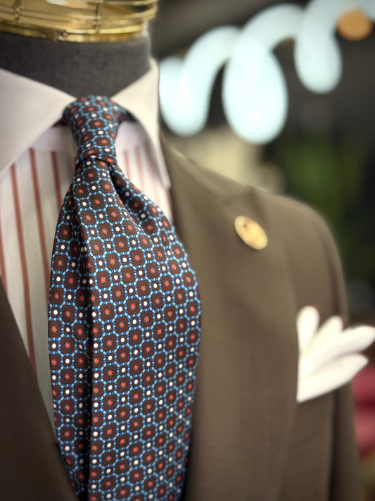 Necktie Brown & Blue Mosaic Geometric