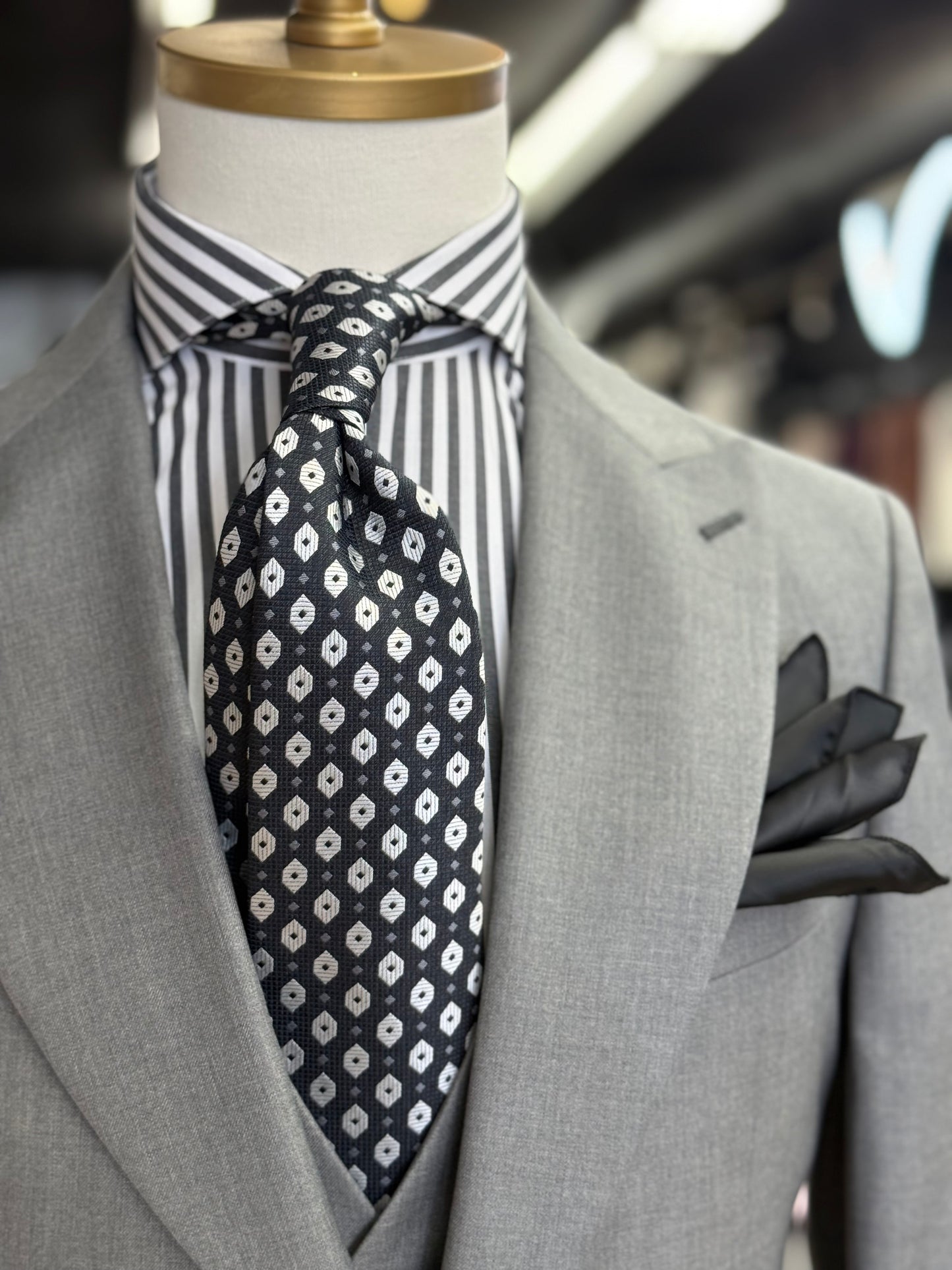 Necktie Black-Grey with White medallions