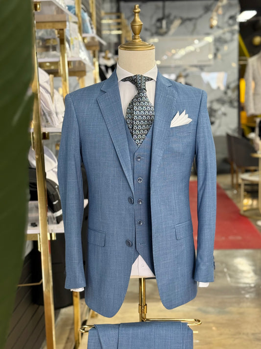 Black & Blue Three Pieces Vested Suit