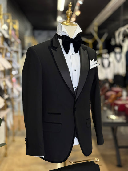 Black Signature Velvet Trim Peak Euro Tuxedo