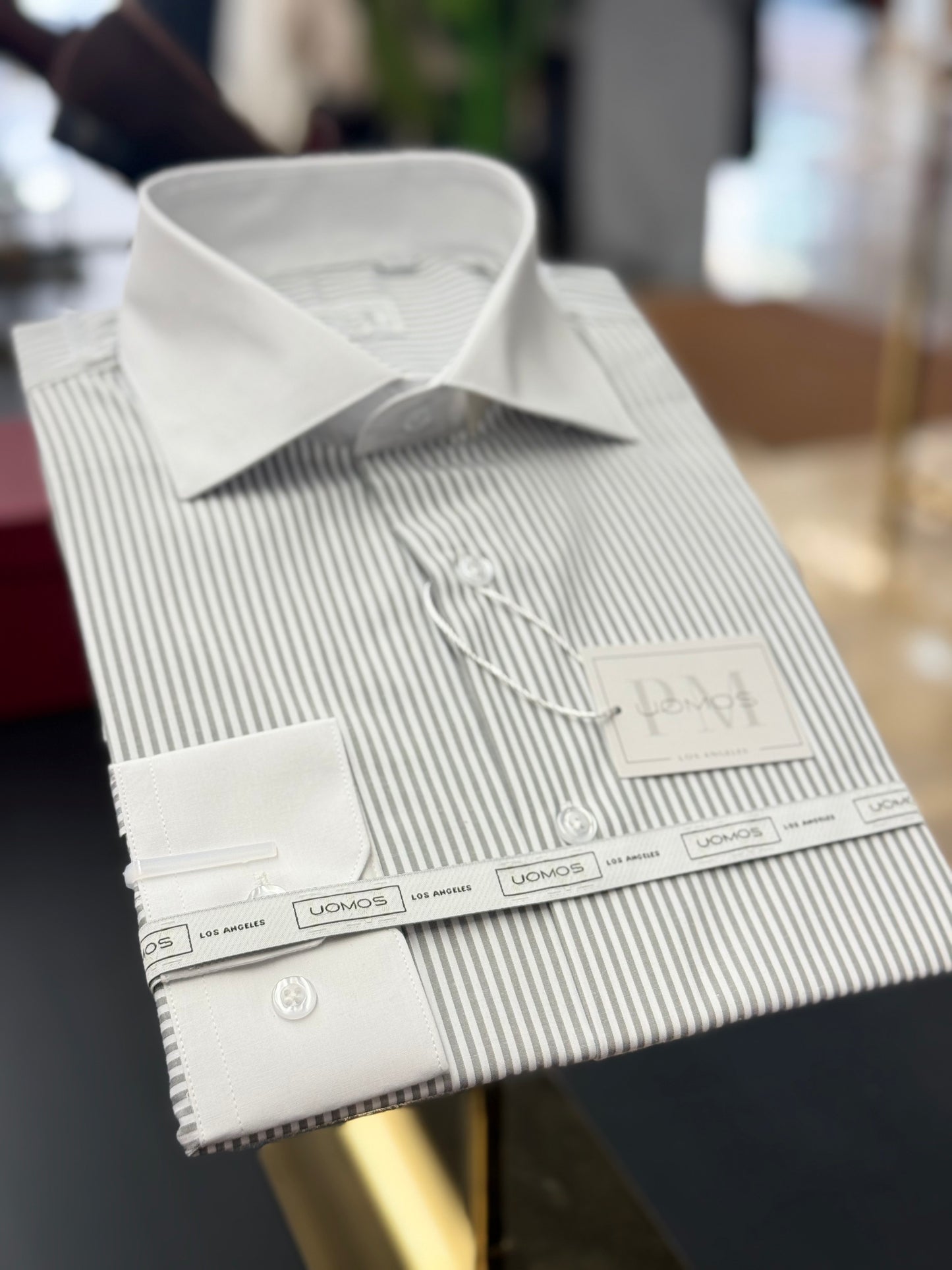 Silver Grey Stripe Contrast White Collar Shirt