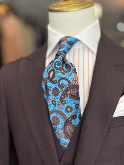 Necktie Capri Blue & Nude Paisley