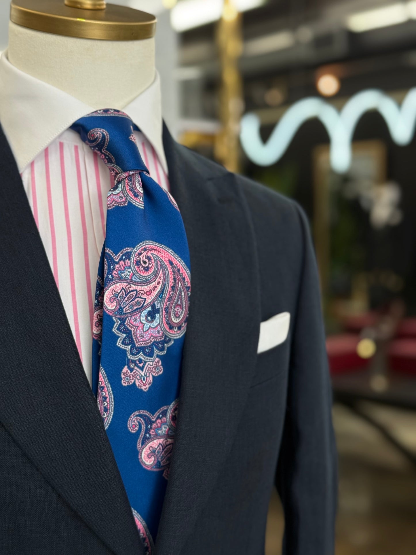 Necktie Big Paisley Royal Blue & Pink