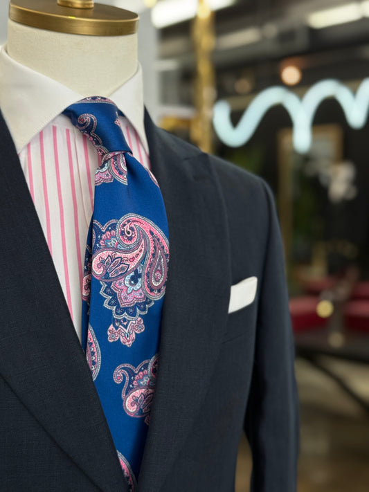 Necktie Big Paisley Royal Blue & Pink