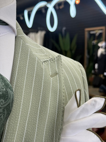 Laurel Green | White Prestige Seersucker Pinstripe