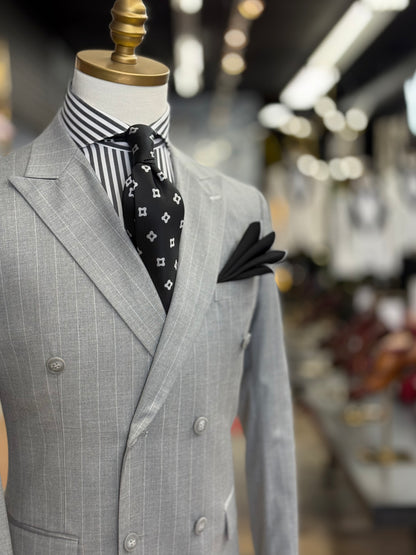 Sterling Grey Double-Breasted Pinstripe Suit