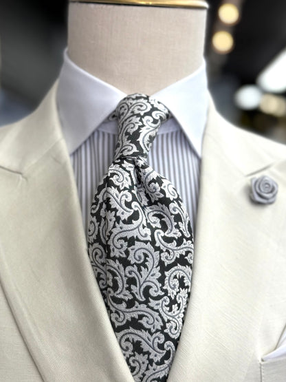 Necktie Silver & Black Baroque
