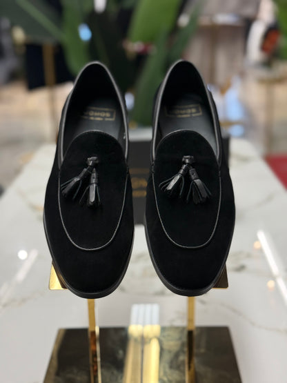 UOMOS Black blue suede tassel loafers