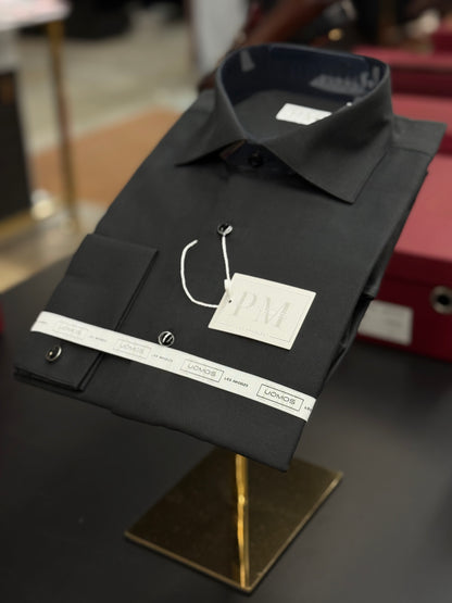 Tuxedo Black pique cotton tuxedo shirt slim fit