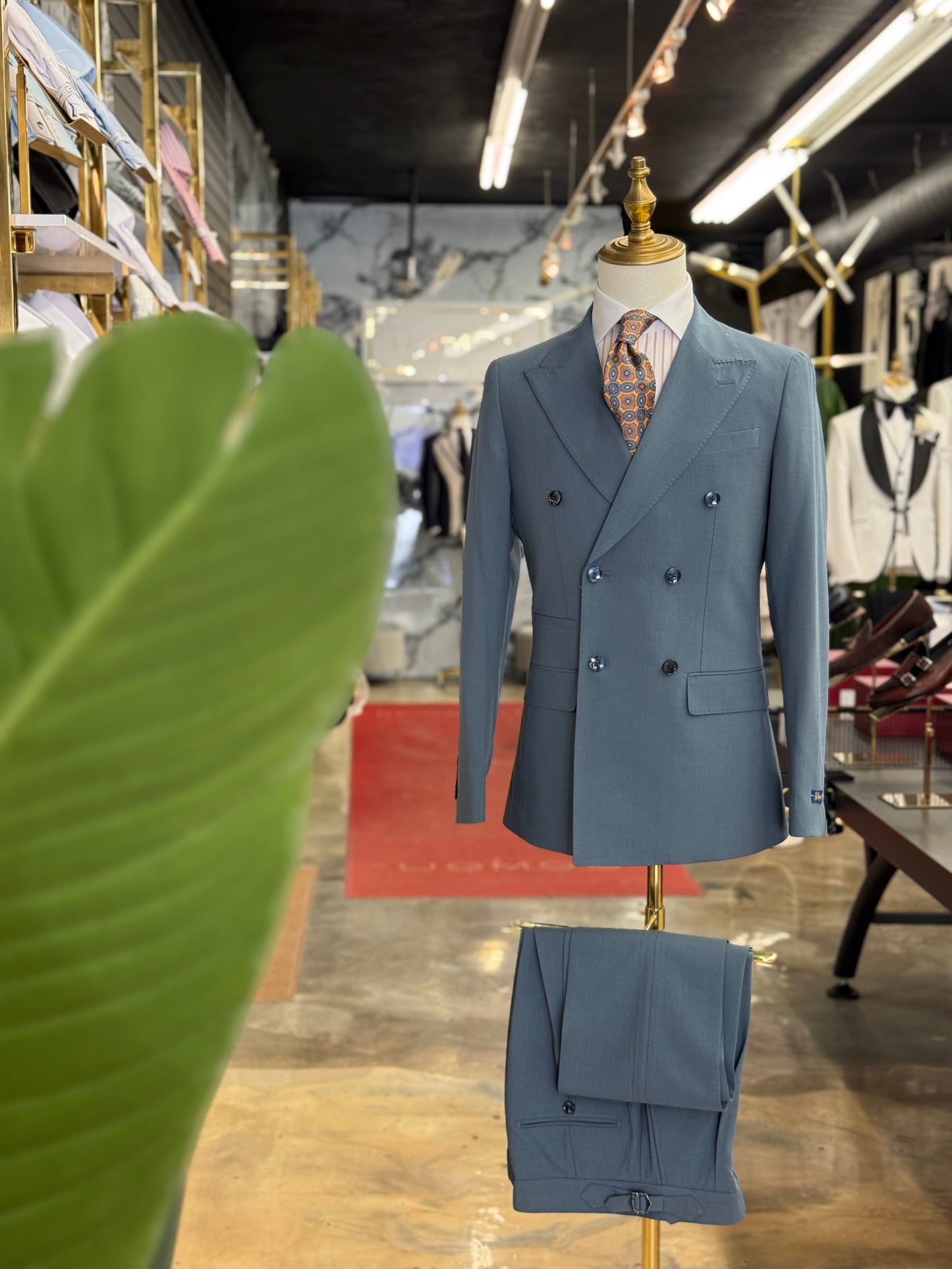 Slate Blue Double-Breasted Suit Stretch