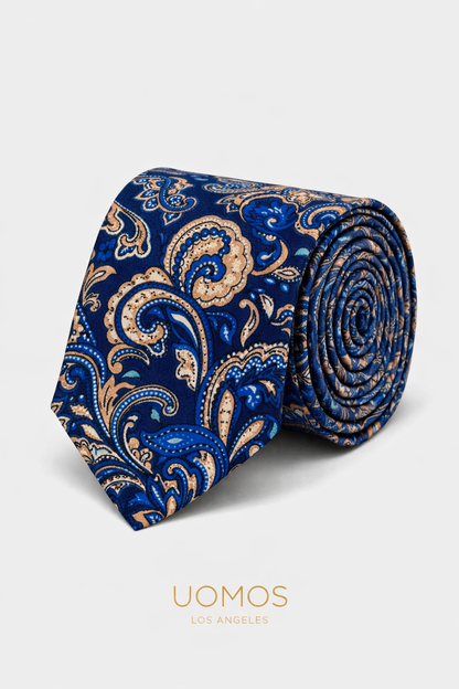 Necktie Big Paisley Navy Blue & Gold