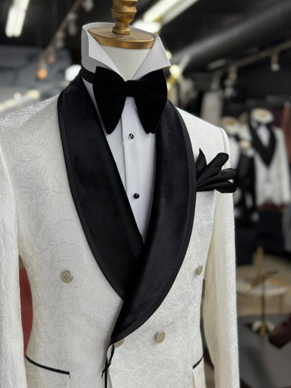 Off White Ivory Shawl Lapel Velvet Edition