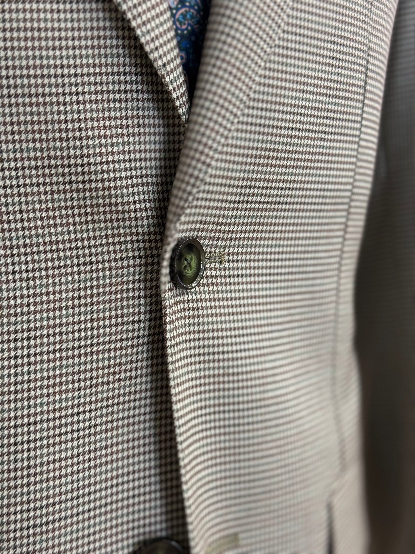 Sage Olive Green Micro Houndstooth Wide Notch Lapel Two Pieces Suit