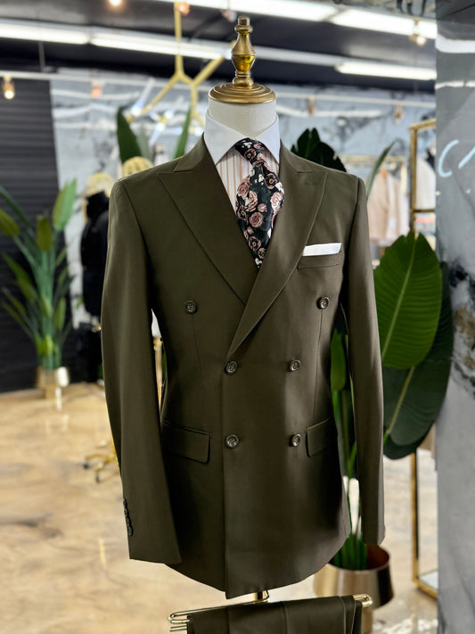 Olive Double-Breasted Suit