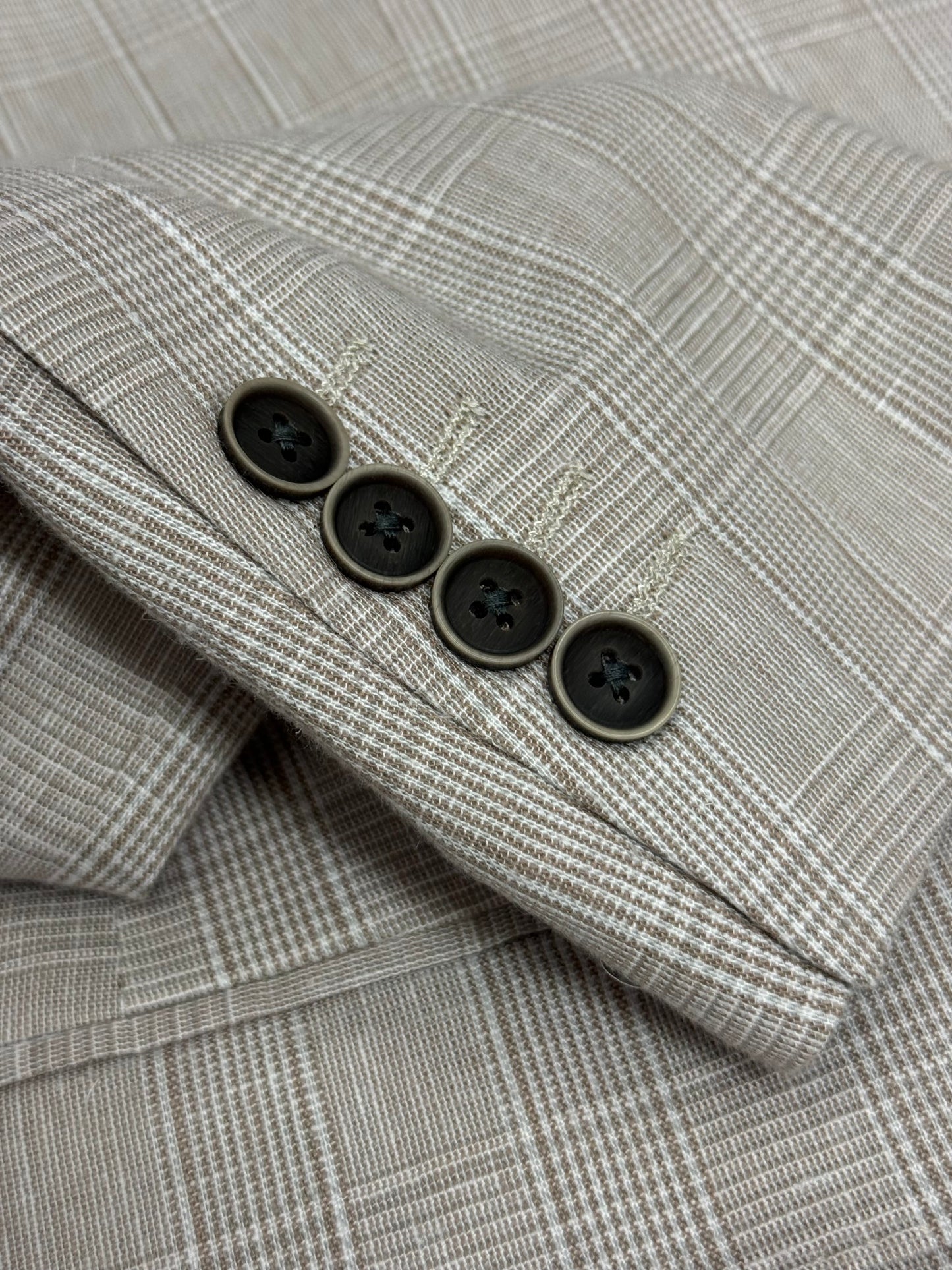Light Tan Glen Plaid Super 150’s Wool Suit Notch Lapel