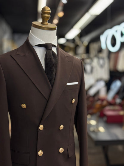 Chocolate Double Breasted | Gold buttons. Euro Suit