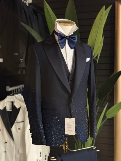 Midnight Stardust Navy Peak Lapel Tuxedo