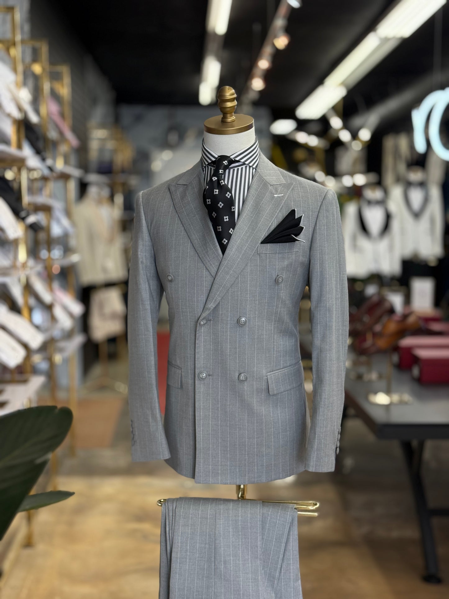 Sterling Grey Double-Breasted Pinstripe Suit