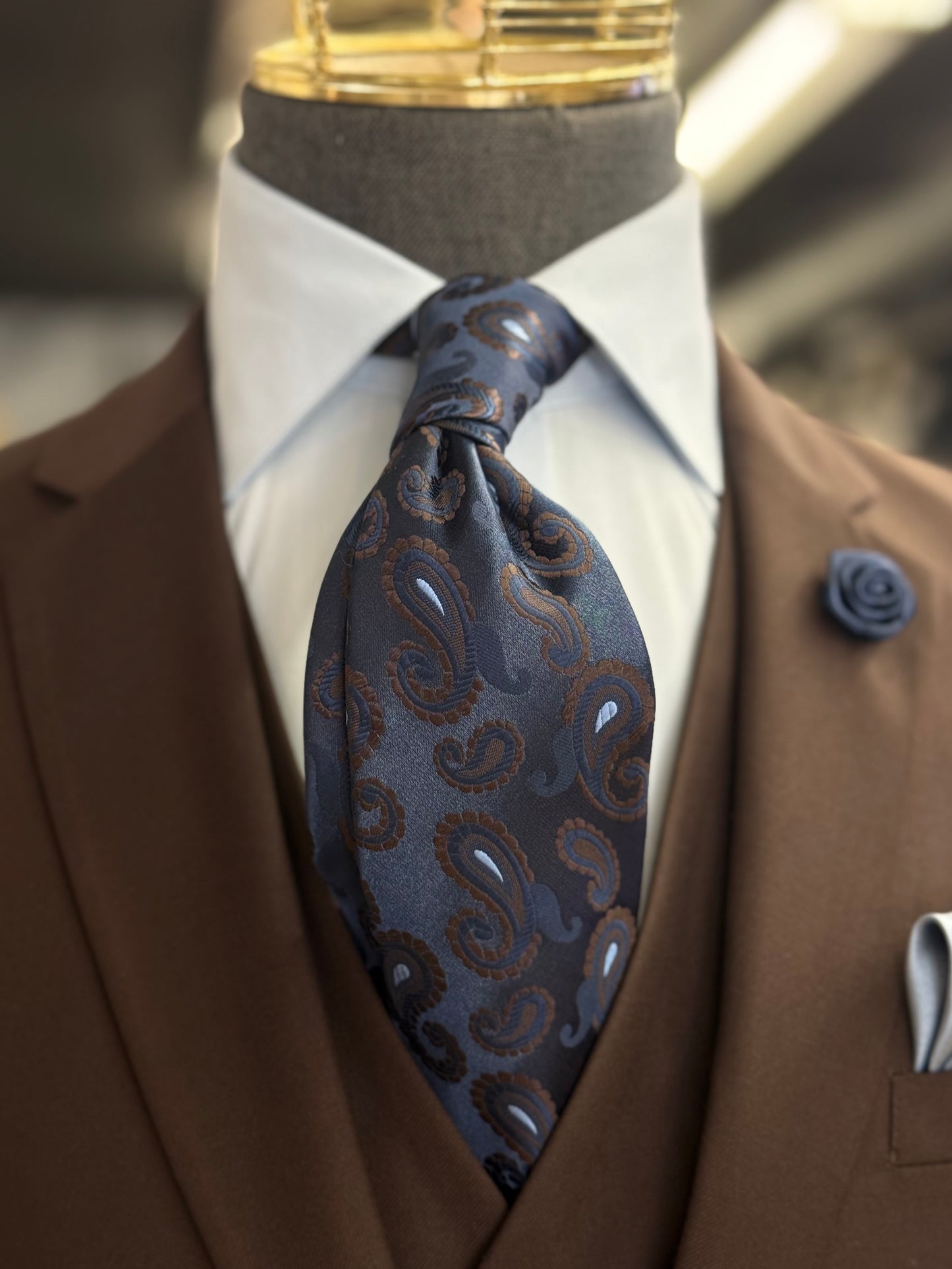Necktie Midnight Blue Mocha Paisley