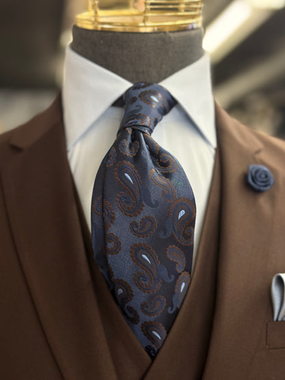 Necktie Midnight Blue Mocha Paisley