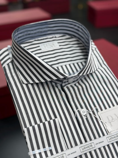 White and Black cut-away cotton shirt slim