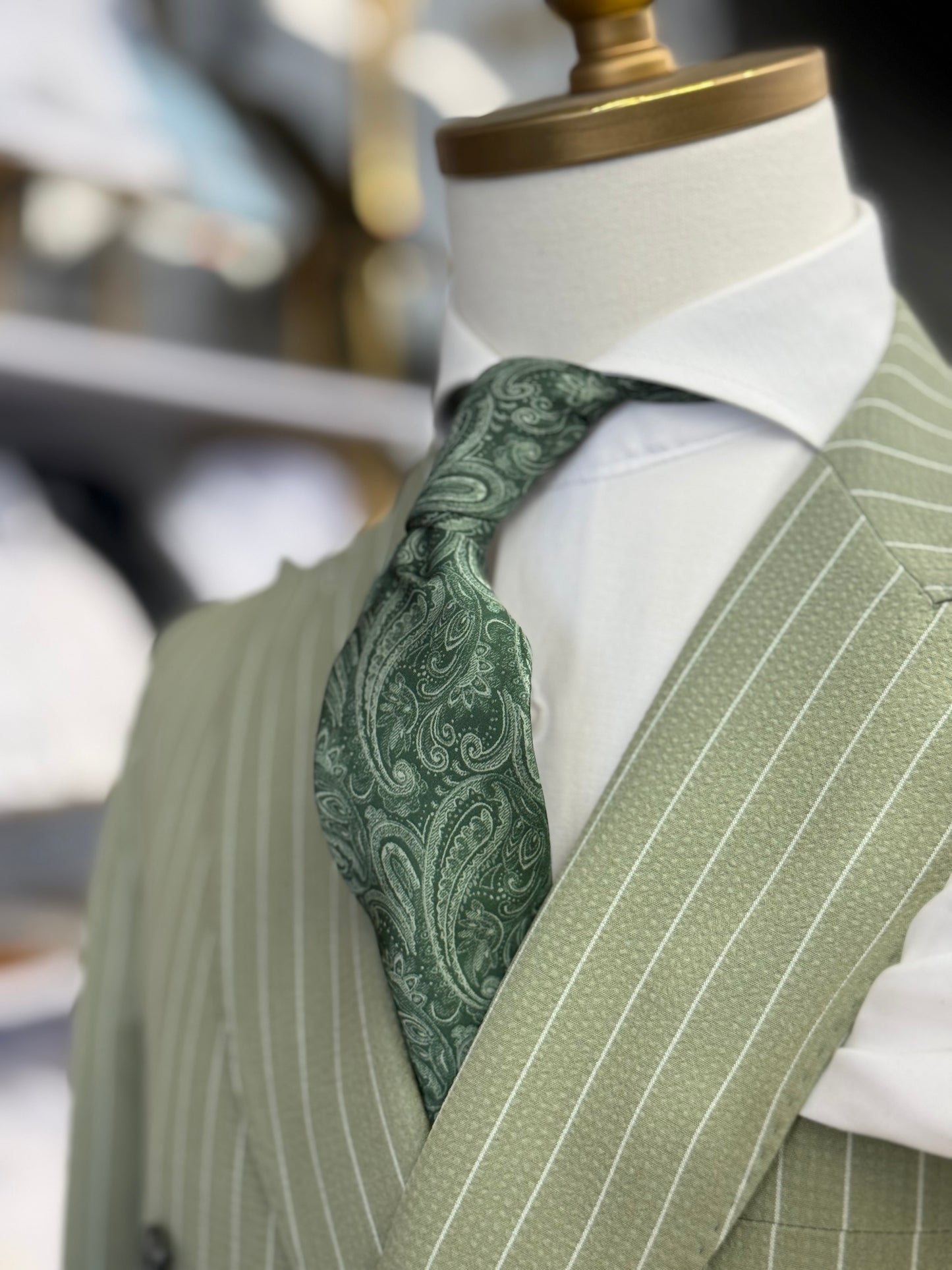 Laurel Green | White Prestige Seersucker Pinstripe