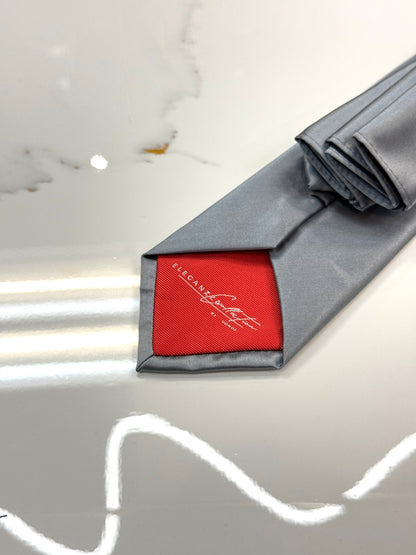 Charcoal Steel Grey Tie & Pocket Square Set