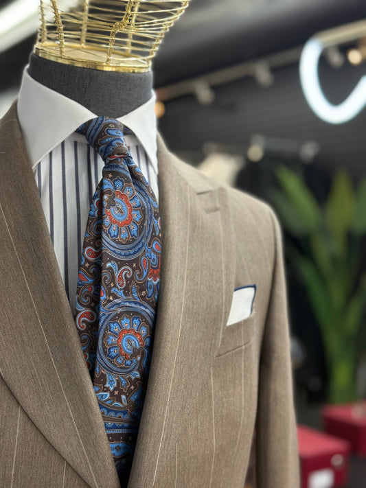 Necktie Big Paisley Chocolate, Blue & Rust