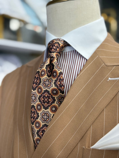 Necktie Big Medallion Gold, Brown & Burgundy